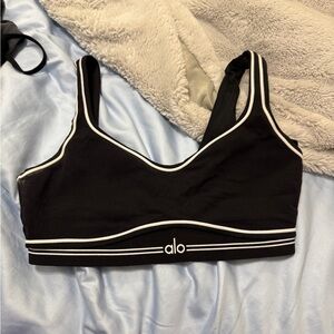ALO Yoga Black Sports Bra with White Piping